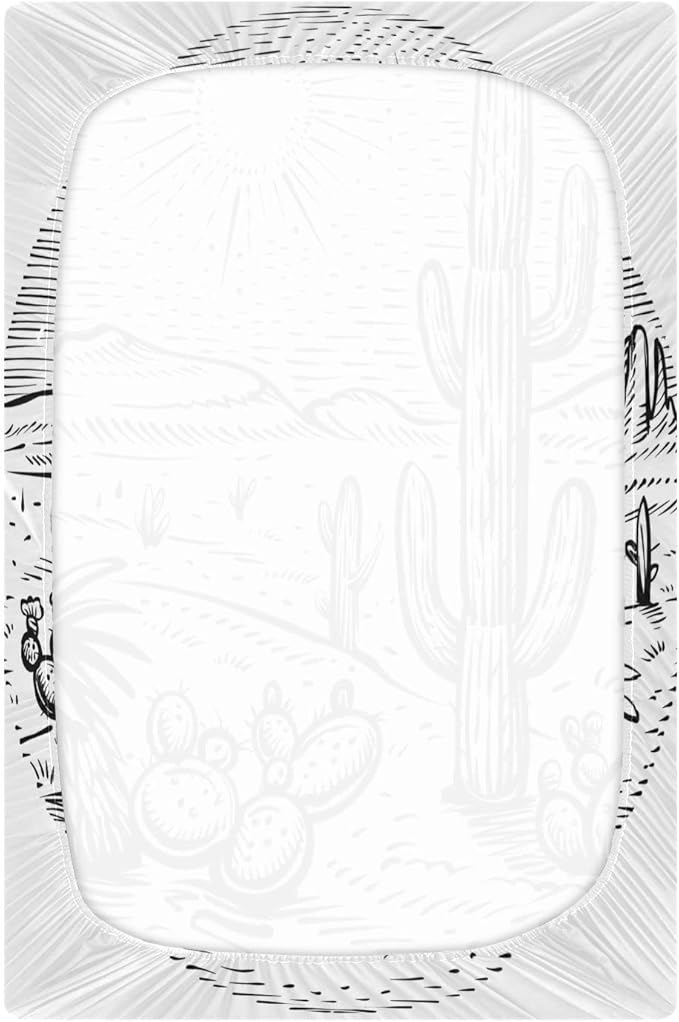 Western Desert Landscape Crib Sheets for Boys and Girls, Fitted Baby Crib Sheets Soft and Breathable Mini Crib Sheets 52 X 28 X 9 Inches