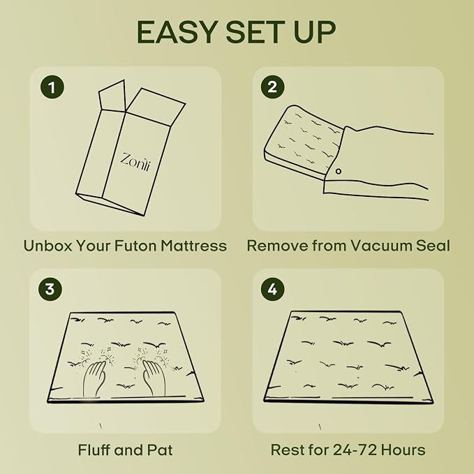 ZonLi Japanese Floor Futon Mattress Full Size 75"x 54", 100% Cotton Cover 2.5'' - Image 8