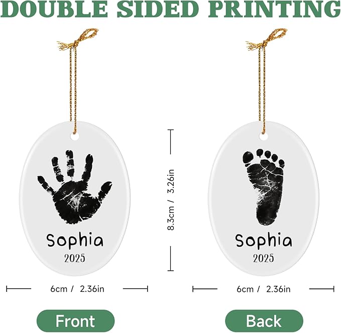 Baby Hand and Footprint Ornament - Baby's Frist Christmas Ornament with Custom Photo, Name, Date - Personalized Baby Gift, Newborn Keepsake, New Mom Gifts