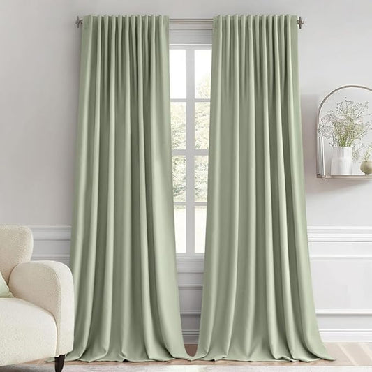 MIULEE Sage Green Back Tab Blackout Curtains 96 Inch Length 2 Panels Set for Living Room Bedroom Privacy, Rod Pocket/Pinch Pleated Thermal Insulated Room Darkening Light Blocking Drapes, W66xL96