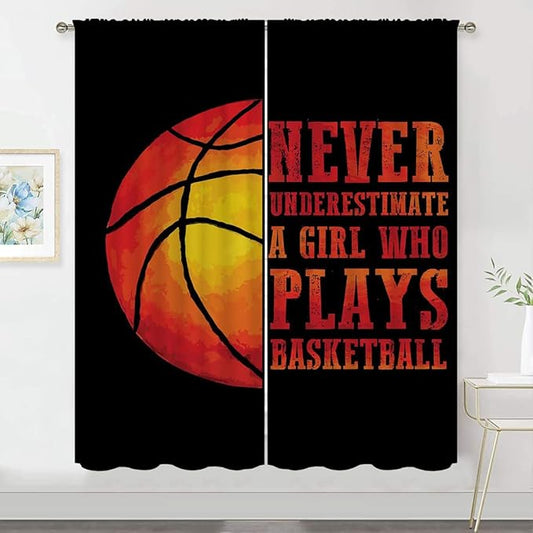 Red Basketball Blackout Curtains for Boy Girl Room Darkening Decor,Sport Theme and Motto Dark Background Bedroom Living Room Home Rod Pocket Thermal Insulated Window Curtain/Drapes Panel,42x63 Inch…