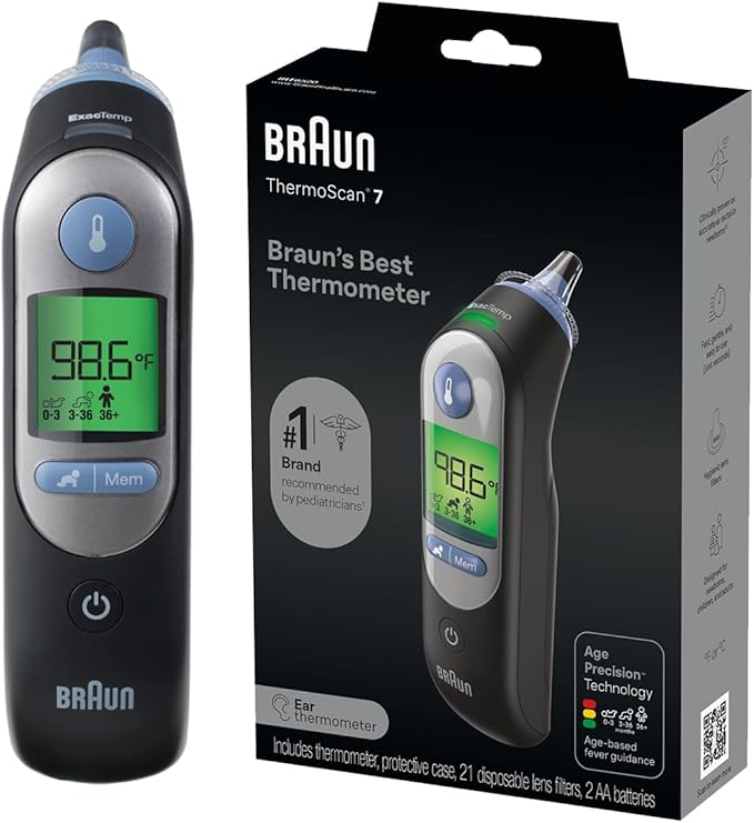 Braun ThermoScan 7 Digital Ear Thermometer for Adults, Babies & Infants, Age-Adjusted Fever Guidance, No. 1 Brand Recommended by Pediatricians