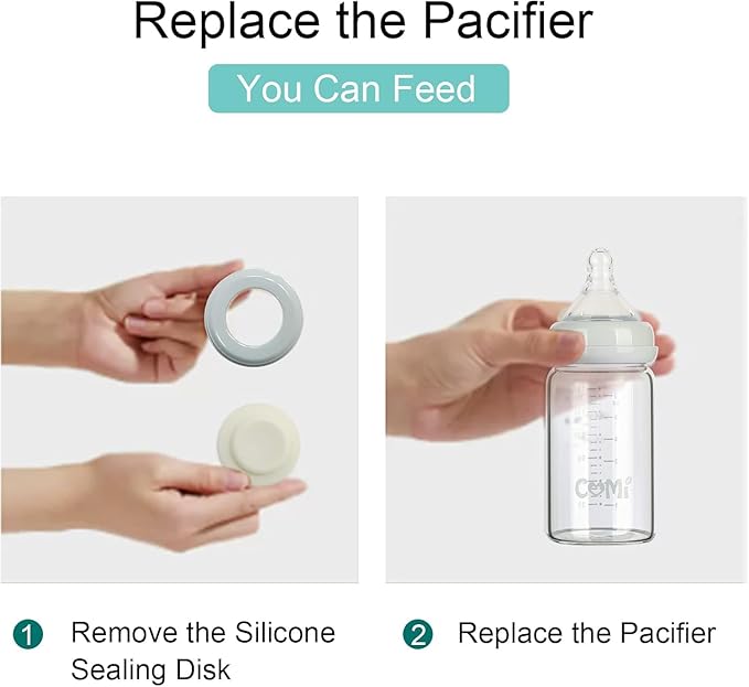 COMI Wide Neck Glass Breastmilk Collection n Storage Bottle, 6oz with Screw Ring Sealing Disk; Re-markable Sealing Disc. BPA Free, Fits Breast Pumps & Nipples (Pink Lids)