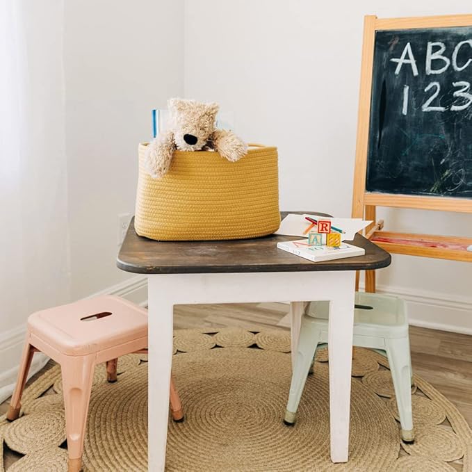 OrganiHaus Orange Basket for Shelves, Decorative Cloth for Organizing, Cotton Rope Storage Basket for Toys, Small Woven Baskets for Storage