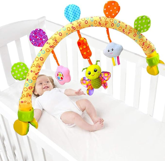 Caterbee Travel Arch Bassinet Toys for Infant & Toddlers, Baby Crib Stroller Accessory & Pram Activity Bar Toy for Senses and Motor Skills Development Indoor and Outdoor