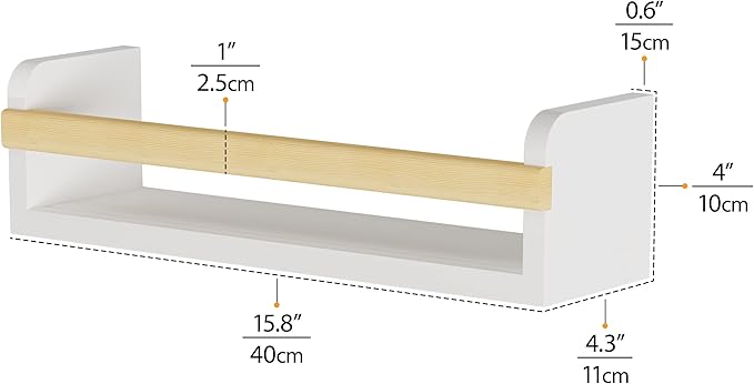 Wallniture Florida 24 inch Wall Bookshelf for Kids Room, Floating Shelves Nursery Decor, Wood White Wall Shelf Set of 2 Kitchen, Bathroom Decor (16'')