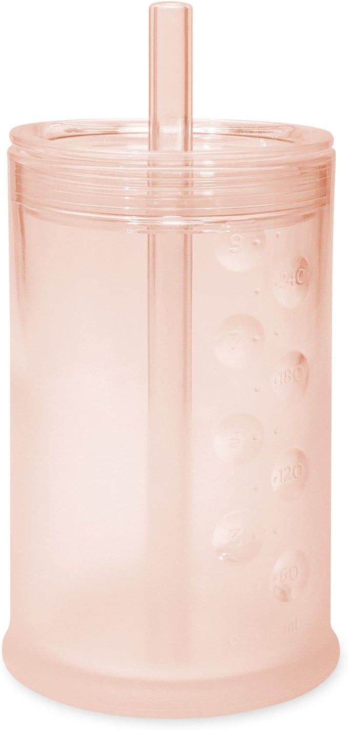 Olababy Clear View Silicone Training Cup with Straw Lid | Toddler Sippy Trainer 12mo+ | Unbreakable Water Drinking Cups for Kids 2yr+ | Baby Led Weaning & Feeding Supplies (Coral, 9 oz)