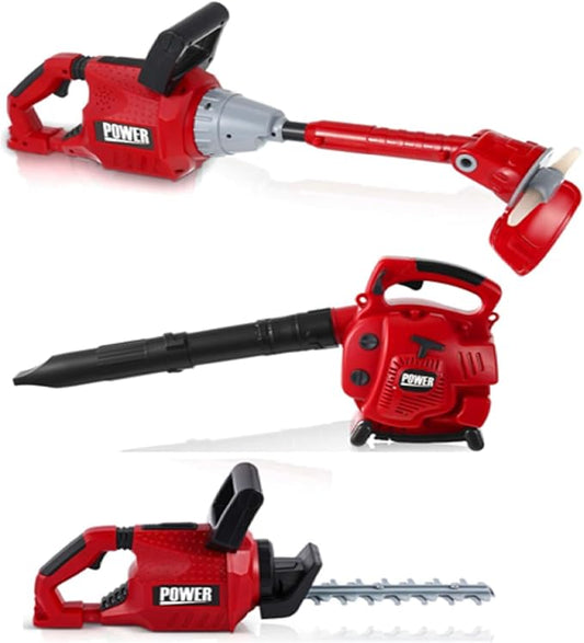 3 Pcs Toy Gardening Tool Set for Kids Toy Leaf Blower Weed Trimmer Hedge Trimmer Pretend Play Set with Lights and Sounds Birthday for Boys Girls