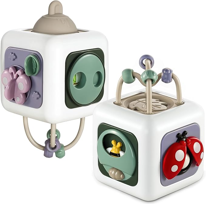 Montessori Educational Insect Busy Cube Toys for 1+ Year Old Boys Girls, Car Seat Airplane Travel Sensory Toys for Toddlers 1-3, 1st Birthday Gifts 6 12 Months