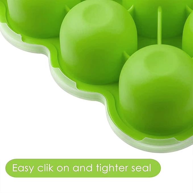 Samuelworld Baby Food Storage Container, 12 Portions x 2.5oz - BPA Free Silicone Freezer Tray with Clip-On Lid for Milk Storage, Homemade Baby Food, Vegetable & Fruit Purees - Green(For 6 Months+