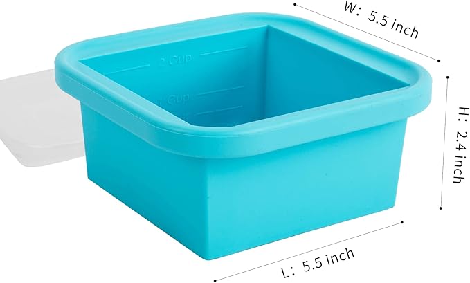 Silicone Freezing Tray with Lid - 2-Cup 4 Pack Freezer Containers,Make 1 Perfect Freezing,Storing Soups, Foods, Stews, Dips or Sauces Simple and Convenient Color Aqua