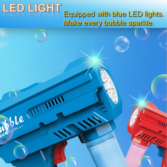 Kids Bubble Gun, Bubble Blaster with Refill Solution, Automatic Bubble Maker Blower & LED Light, Bubble Machine Guns for Toddlers Age 3-8, Outdoor Toys，Birthday Gifts，Easter, Wedding, Party (Blue)