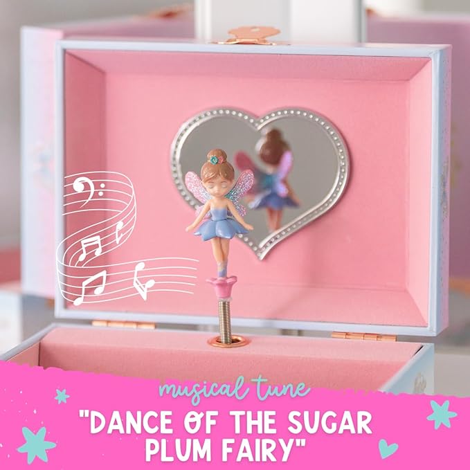 Musical Fairy Jewelry Box for Girls - Kids Music Box with Spinning Fairy and Mirror, Princess Gifts for Little Girls, Jewelry Boxes, Childrens Birthday Gift - Ages 3-10, Pink
