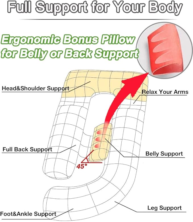 AS AWESLING 60in Full Body Pillow | Nursing, Maternity and Pregnancy Pillow | Extra Large U Shape Pillows with Detachable Side, Separate Support Pillow and Removable Cover (Velvet and Jersey Grey)