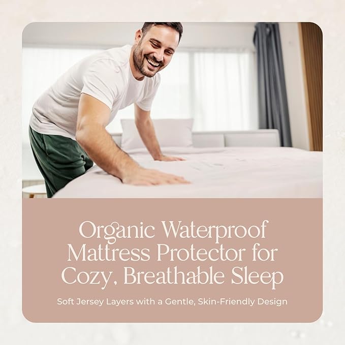 Organic Cotton, 100% Waterproof Mattress Protector Pad – Soft, Hypoallergenic, Breathable Bed Cover – GOTS & Fair-Trade Certified – 17 in. Deep, California King Size Mattress Cover by Whisper Organics