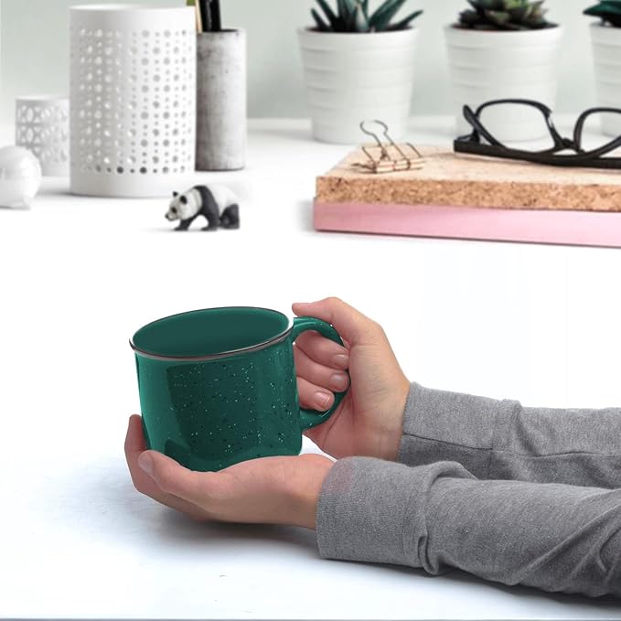 DISCOUNT PROMOS Ceramic Campfire Coffee Mugs 13 oz. Set of 10, Bulk Pack - Perfect for Tea, Espresso, Cappuccino, Hot Cocoa - Green