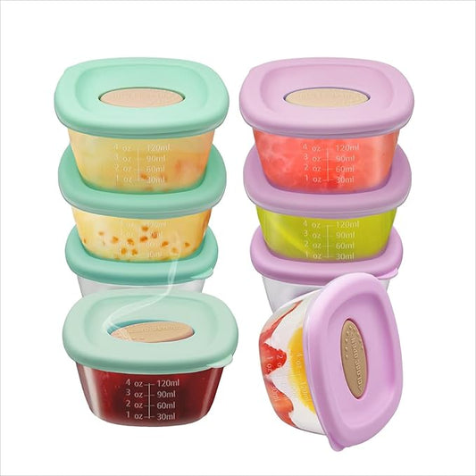 Leak-Proof Baby Food Storage Containers 8-Pack - 4oz BPA-Free Freezer & Microwave Safe Food Jars with Airtight Lids for Infants, Travel, Nurseries