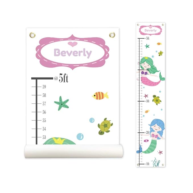 Sungwon Personalized Kids Canvas Growth Chart, Mermaid