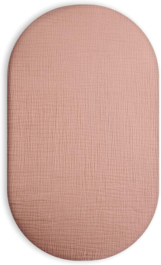 Bassinet Sheet for Baby Boy and Girl, Fitted Sheets for Rectangle, Oval, Hourglass Bassinet Mattress, Muslin Moses Basket Sheets with Neutral Style (Dusty Rose)