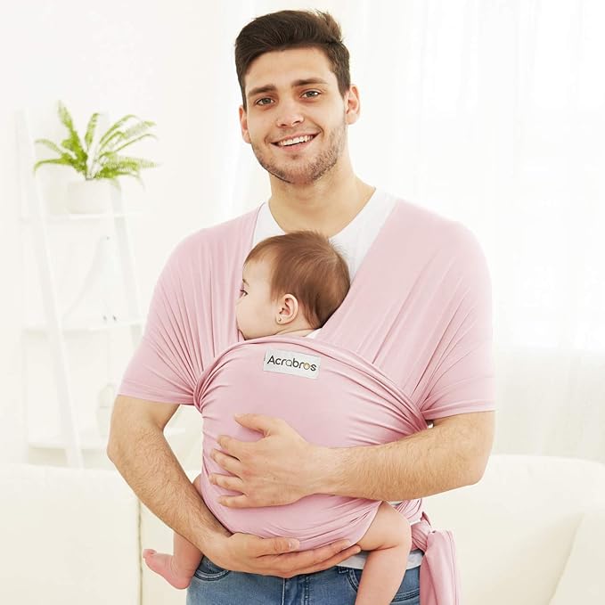 Acrabros Baby Wrap Carrier,Hands Free Baby Carrier Sling,Lightweight,Breathable,Softness,Perfect for Newborn Infants and Babies Shower Gift,Pink