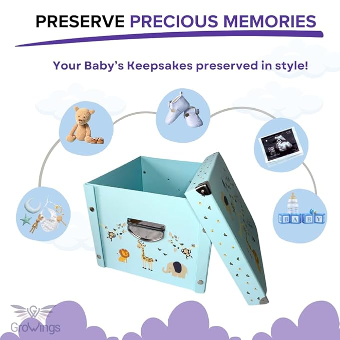 GroWings Baby Keepsake Box - Large Memory Storage for Newborns, Suitable for Boys and Girls, Strong, Durable, and Collapsible Gifts