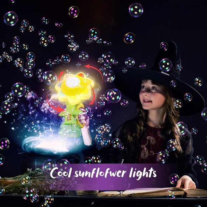 Sunflower Bubble Machine for Kids Automatic Flower Bubble Toy with Colorful Lighting for Toddlers Handheld 20000+Bubbles 3 Modes Fun Swing Dance Bubble Maker Blower Blaster Outdoor Toys Type-C Pink