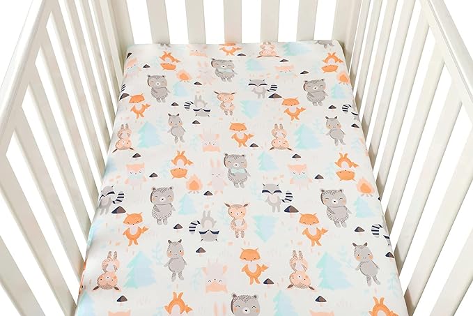 Pack n Play Sheet Stretchy Fitted Portable Mini Crib Sheets Set 3 Pack,Playard Sheets Convertible Playard Mattress Cover,Ultra Soft Jersey Material,Elephant Tiger,Fox & Grey