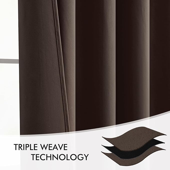 MIULEE Chocolate Brown Back Tab Blackout Curtain 96 Inch Long 2 Panels Set for Bedroom, Rod Pocket/Pinch Pleat Thermal Insulated Living Room Darkening Pleated Light Blocking Floor to Ceiling Drape