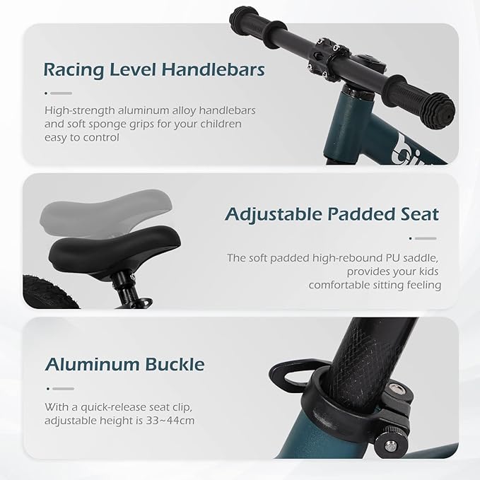 12" Balance Bike for 2, 3, 4, 5 Year Old Boys and Girls, Lightweight Nylon Frame Toddler Training Bike No Pedal Bikes for Kids with Adjustable Seat and Air Tires