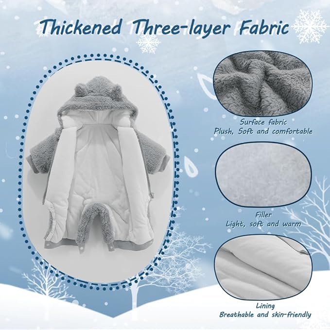 Newborn Baby Bear Outfit Suit Girls Boys Fleece Jumpsuit Romper Hooded Winter Snowsuit Clothes