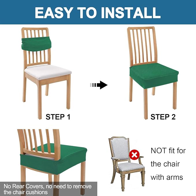 Smiry Waterproof Seat Covers for Dining Room Chairs Set of 2, Stretch Jacquard - Image 5