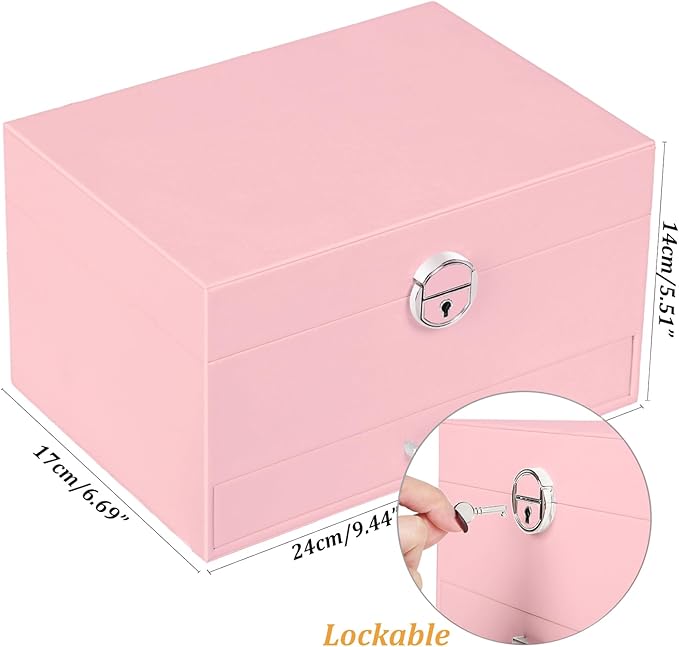 Earrings Jewelry Box for Girls, 5 Layers Jewelry Organizer with Earring Holder Organizer for Girls Earring Organizer Jewelry Boxes for Women Earrings and Necklaces Jewelry Box Organizer Pink