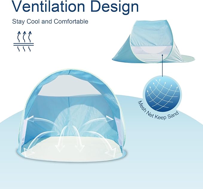 Action Air UPF 50+ Pop Up Beach Tent for 2-3 People, Instant Sun Shelter with 360°Ventilation, Water-Resistant Canopy, Lightweight & Portable Sun Shade for Beach, Camping, Sports (Blue)
