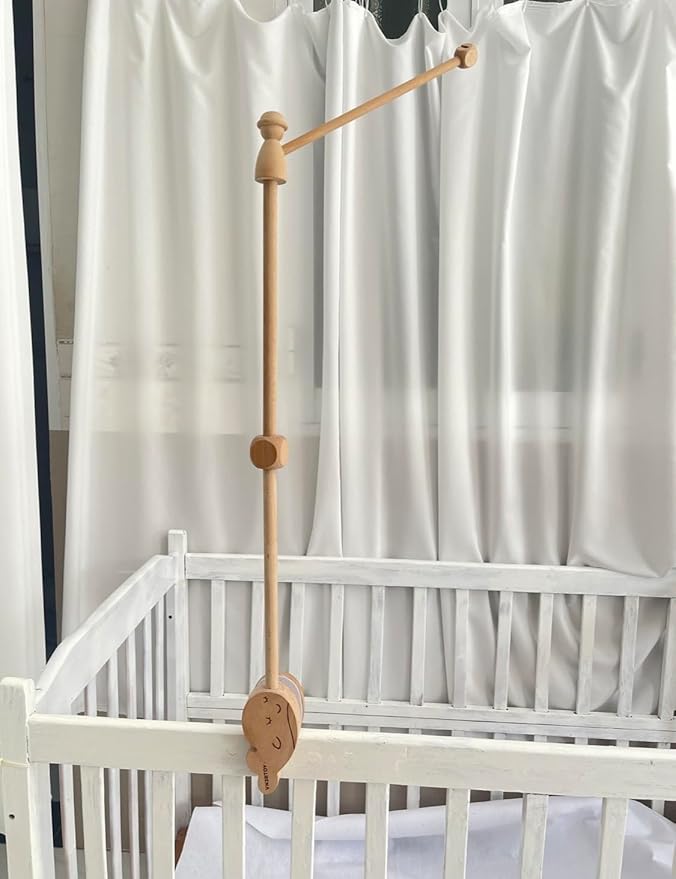 Wooden Baby Crib Mobile Arm, 31 Inch, Solid Beech Wood, 360° Rotatable, Whale Design, Adjustable, Anti-Slip, Mobile Hanger for Crib, Nursery Decor for Boys & Girls, Gift Accessories