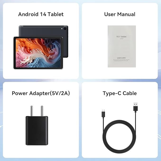 Android Tablet, 10.1 inch Tablets with 1280 * 800 IPS HD Touchscreen, Octa-Core Processor, 10(4+6) GB RAM 128GB ROM, 1TB TF Card Expandable, 5G/2.4G WiFi, BT 5.0,Dual Camera, Google Tablet