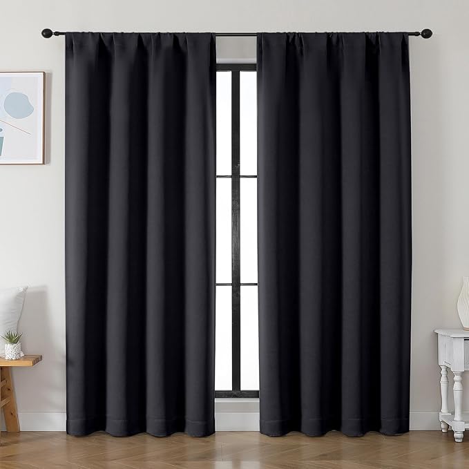 Simplebrand Ava Halloween Black Blackout Curtains for Bedroom 84 Inch Length 2 Panels Set, Solid Thermal Insulated Privacy Living Room Window Treatment Curtains Blackout Drapes, W50 x L84 Inch, Black