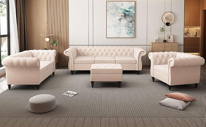 AVZEAR Chesterfield Loveseat, Modern Velvet Sofa Tufted Couch 2 Seater - Image 5