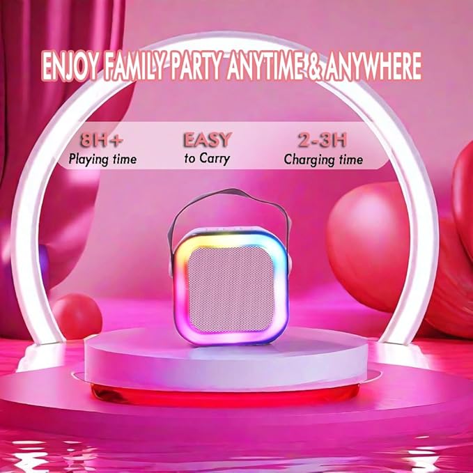 Mini Karaoke Machine for Kids Adults with 2 Wireless Microphones Portable Bluetooth Speaker with Microphone,Toys Birthday Gifts for Girls Ages 4, 5, 6, 7, 8,12+ Toddler Teens