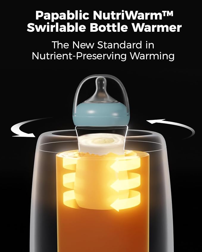 Papablic NutriWarm™ Swirlable Bottle Warmer – Advanced Nutrient-Preserving Warming Technology, Fast and Even Warming for Breastmilk & Formula, Precise Temperature Control, Easy to Use