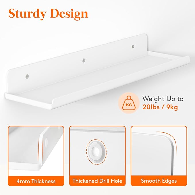 Lifewit Floating Shelves for Wall, 4 Pack White Acrylic Shelf 15" Room Decor for Bookcase/Vinyl Record Display/Photo/Picture in Bedroom, Living Room, Bathroom, Kitchen Storage and Organization