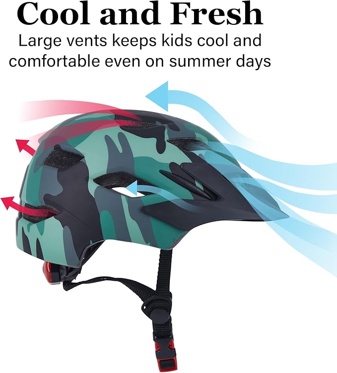 Kids Bike Helmet, Youth Toddler Boys Girls Helmets, 2 Size Adjustable for Ages 2-3-5-8-14 Years, Child Helmet with Visor and LED Light, Lightweight Multi-Sport Bicycle Scooter Cycling Helmets