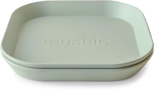 mushie Square Dinnerware Plates for Kids | Made in Denmark, Set of 2 (Sage)