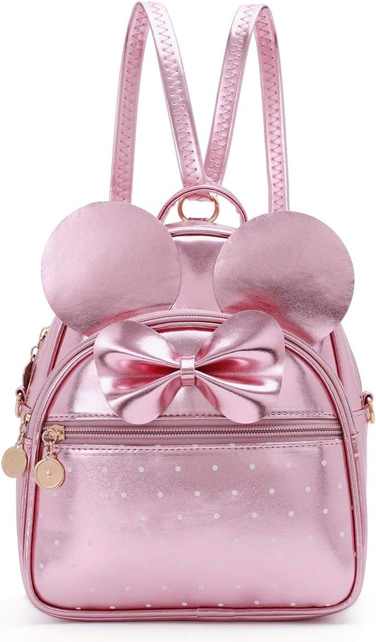 KL928 Girls Bowknot Polka Dot Cute Mini Backpack Small Daypacks Convertible Shoulder Bag Purse for Women