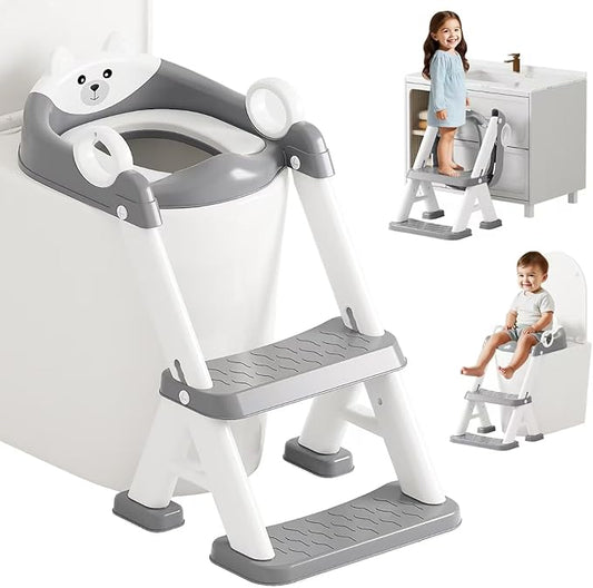 Potty Training Seat,Non Slip Foldable Toilet Training Seat with Soft Cushion, Comfortable HandlesUpgrade Toddler Toilet Seat for Kids Boys Girls,Potty Training Toilet Seat with Step Stool Ladder,