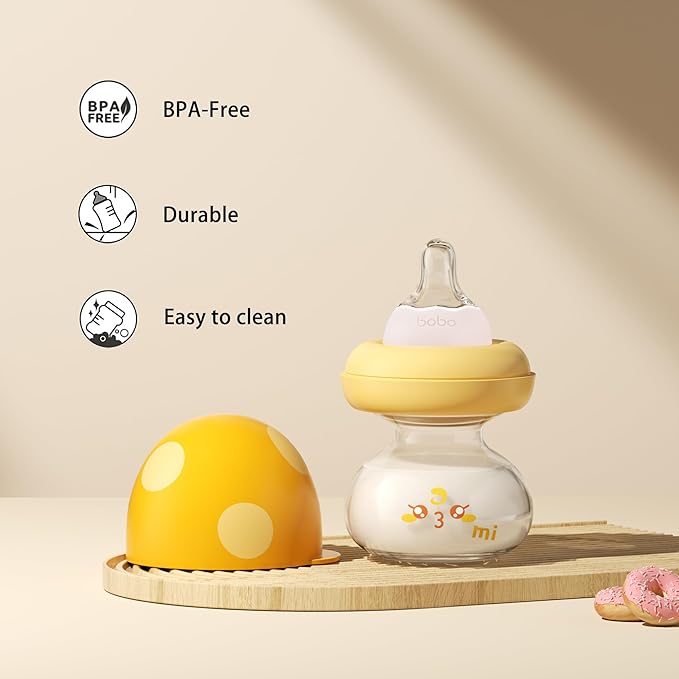 YOHKOH Newborn Glass Baby Bottles with Slow Flow Nipple for 0+ Months, Wide Neck Feeding Bottle, 2.7oz/80ml (Yellow, 2.7oz (Pack of 2))