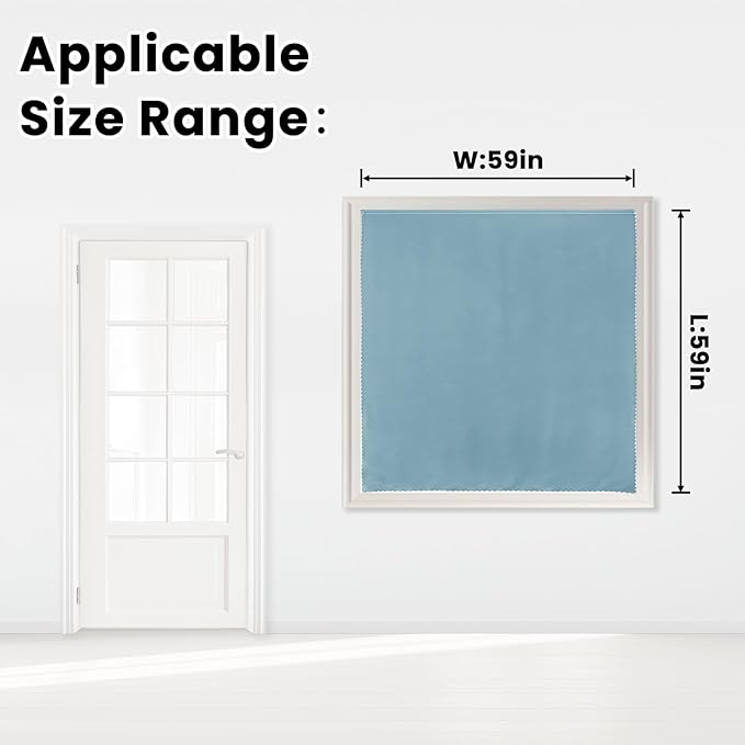 Self Adhesive Curtains, Black Out Shade for Window, Blackout Fabric Temporary Window Coverings Easy to Hang Curtains No Rod Needed, Use for Bedroom, Room, Kitchen, 59" W X 59" L, Lake Blue, 1 Panel
