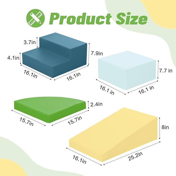 6-Piece Soft PU Leather Toddlers Climbing Toys, Baby Foam Climbing Blocks for Toddlers 3, Foam Play Gym Climbing Structures, Indoor Climb and Crawl Activity Play Set (Light Blue and Green)