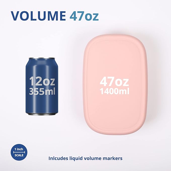 BLUE GINKGO Nesting Silicone Containers - Large Silicone Food Storage Container | BPA Free, Airtight, Dishwasher and Freezer Safe (47.5 oz) - Pink