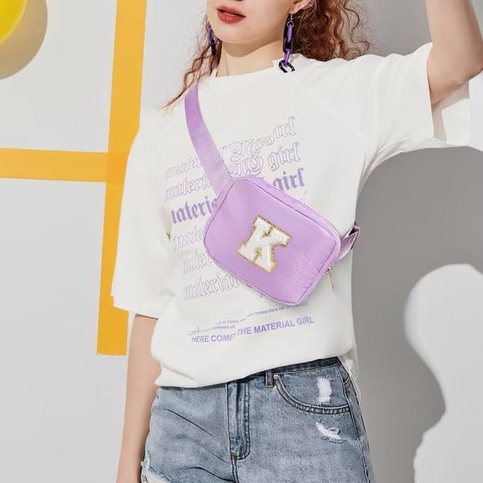 YOOLIFE Purple Initial Crossbody Belt Bag for Women - Friendship Birthday Gift for Friends J