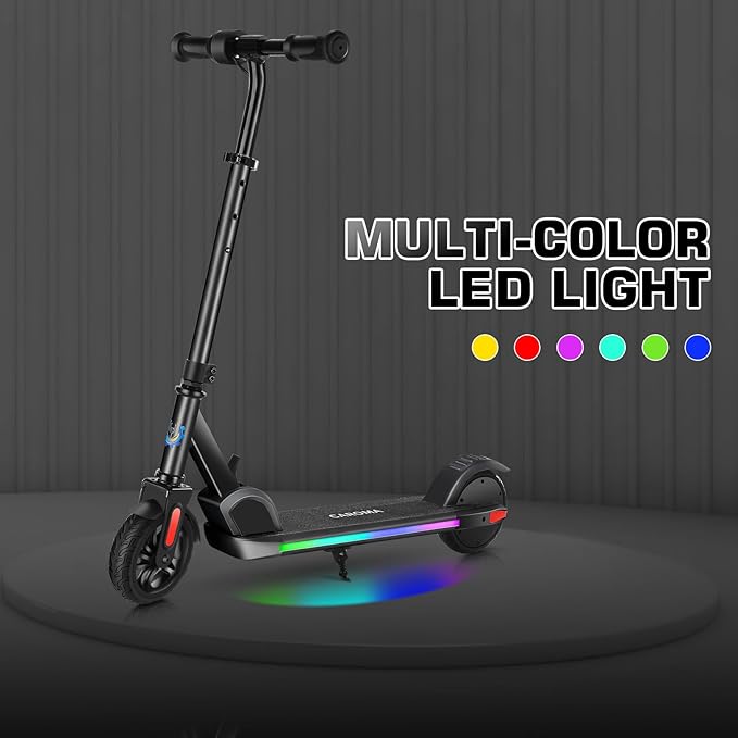 Caroma Electric Scooter for Kids Ages 6-12,150W/180WMotor,10 MPH Max Speed & 7 Miles,Colorful Lights,Adjustable Height & Speed,LED Display,Foldable Kids Electric Scooter 132 Lbs Max Load,Idea Gift
